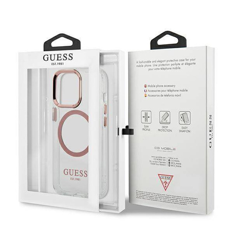 Original Handyhülle IPHONE 13 PRO Guess Hard Case Metal Outline Magsafe (GUHMP13LHTRMP) rosa