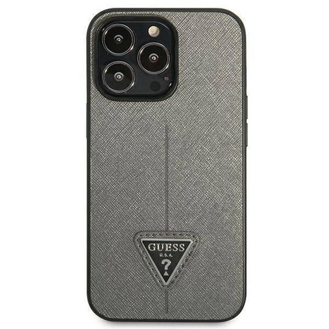 Original Case IPHONE 14 PRO MAX Guess Hardcase Saffianotriangle Logo (GUHCP14XPSATLG) silver