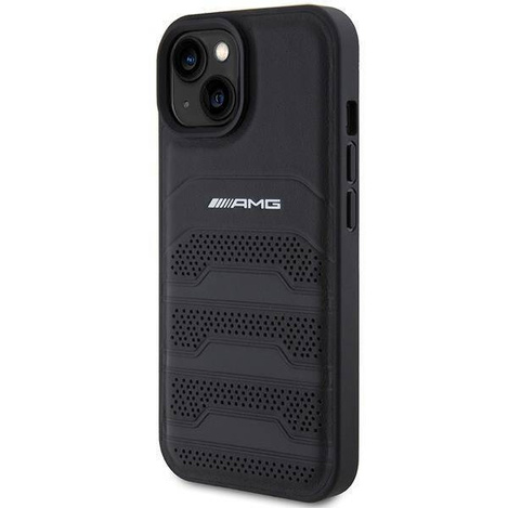 AMG Lederhülle mit geprägten Linien für iPhone 15 Plus – Schwarz