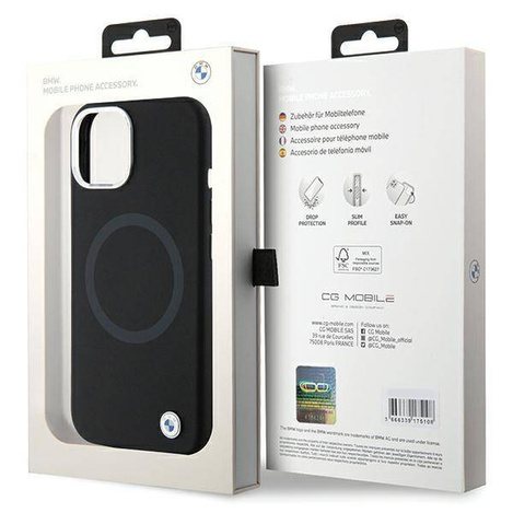 BMW Signature Liquid Silicone MagSafe Hülle für iPhone 15 Plus – Schwarz