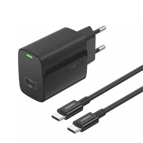 FONENG ładowarka sieciowa EU65 PD 20W 1xUSB-C + kabel USB-C - USB-C Czarny