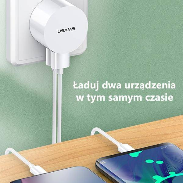 Ładowarka Sieciowa 2.1A 2x USB + Kabel USB - USB-C Fast Charging USAMS T20 XTXLOGT18TC05 białe