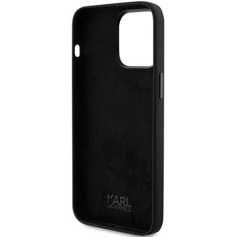 Karl Lagerfeld Choupette Metal Pin-Hülle aus Silikon für iPhone 15 Pro Max – Schwarz