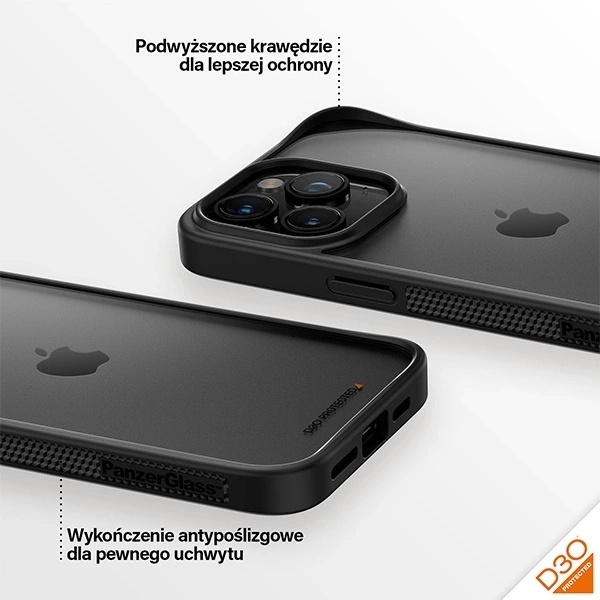 PanzerGlass ClearCase Hülle für iPhone 15 Pro Max mit Militärzertifizierung – Transparent und Schwarz