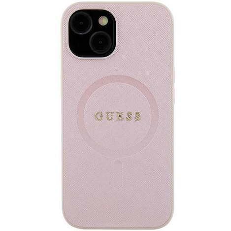 Guess Saffiano MagSafe Hülle für iPhone 15 Plus – Rosa