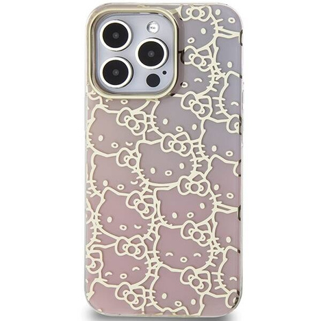 Hello Kitty IML Gradient Electrop Crowded Kitty Head Hülle für iPhone 15 Pro – Pink