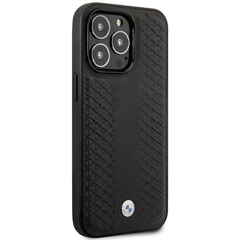 Original Handyhülle IPHONE 14 PRO BMW Leather Diamond Pattern MagSafe (BMHMP14L22RFGK) schwarz