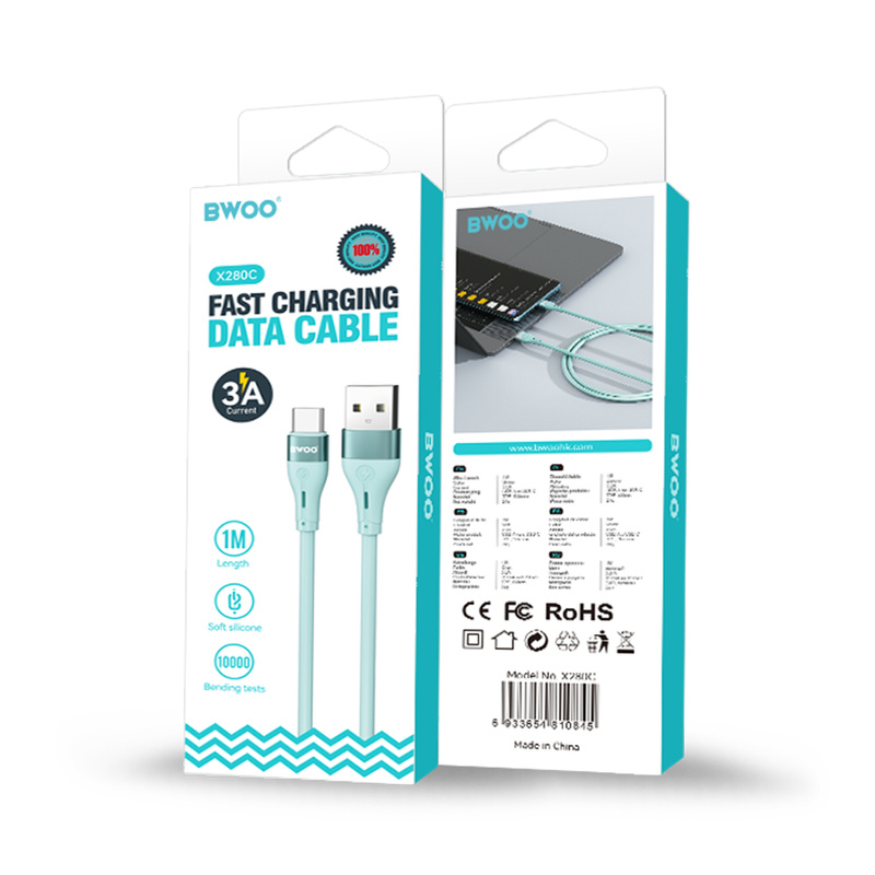 BWOO kabel X280C Minimalist Silicone 3A USB-A do USB-C niebieski