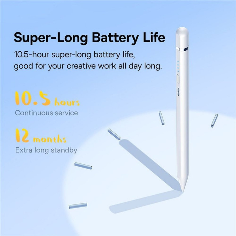 Baseus Smooth Writing 2 Stylus mit aktiver Spitze für iPad + USB-A – Lightning Kabel und austauschbare Spitze – Weiß
