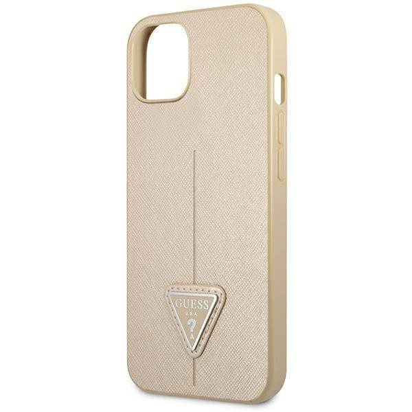 Original Handyhülle IPHONE 14 Guess Hardcase Saffianotriangle Logo (GUHCP14SPSATLE) beige