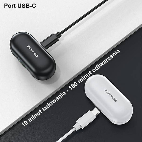 AWEI słuchawki Bluetooth 5.1 T13 Pro TWS + stacja dokująca czarny/black