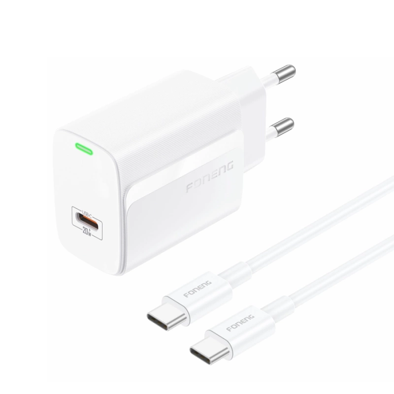 FONENG wall charger EU65 PD 20W 1xUSB-C + cable USB-C - USB-C White
