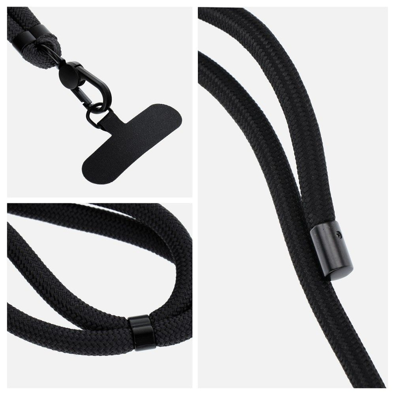 Zawieszka SWING (8mm) do telefonu z regulacją długości / długość sznura 165cm (max 82,5cm w pętli) / na ramię lub szyję - czarny
