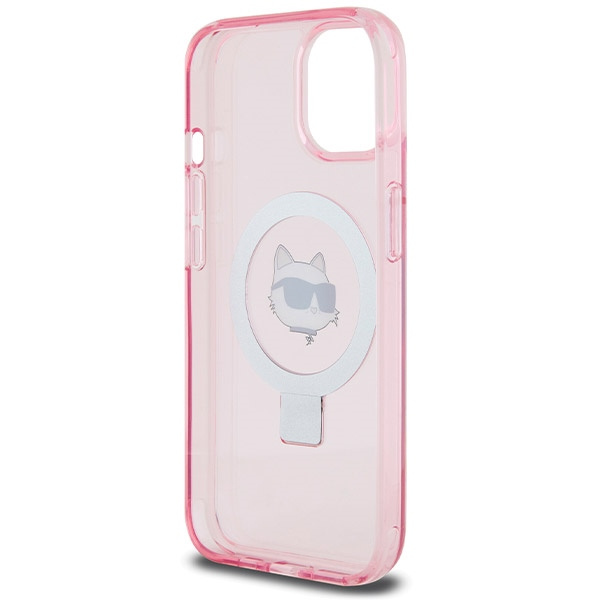 Karl Lagerfeld KLHMP15SHMRSCHP iPhone 15 6,1" rosa/rosa Hardcase Ringständer Choupette Head MagSafe