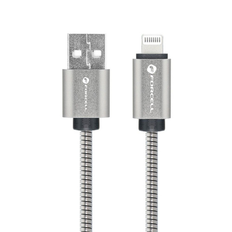 FORCELL kabel USB do iPhone Lightning 8-pin 2,4A 12W Metal C236 1m srebrny