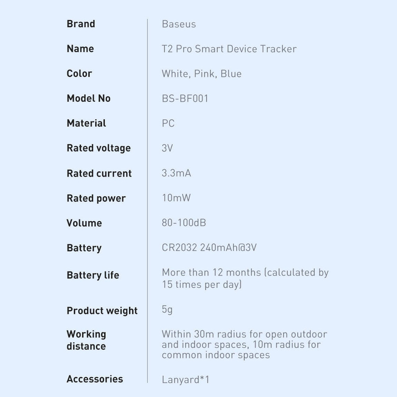 Baseus T2 Pro Smart GPS Locator für Baby-Geldbörsenschlüssel Weiß (FMTP000002)