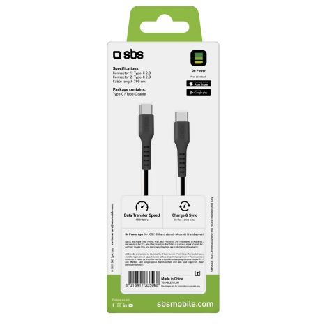 Kabel SBS TECABLETCC3M USB-C - USB-C 3m - czarny