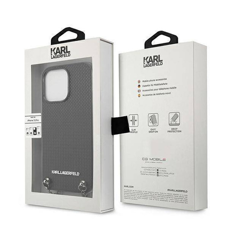 Original Case IPHONE 13 PRO Karl Lagerfeld Hardcase Leather Textured And Chain (KLHCP13LPMK) black
