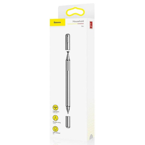 Baseus Golden Cudgel dwustronny pojemnościowy rysik disc stylus + żelopis długopis srebrny (ACPCL-0S)