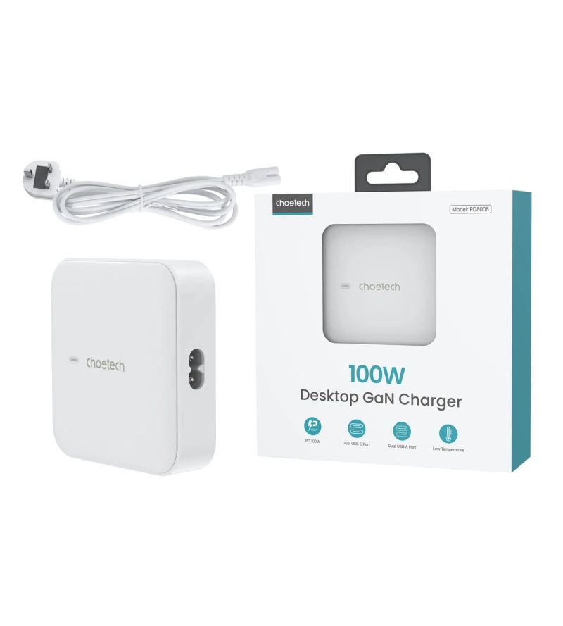 Choetech PD8008 100W GaN-Schnellladegerät 2x USB-A / 2x USB-C - Weiß