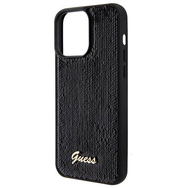 Etui Guess Sequin Script Metal na iPhone 15 Pro - czarne