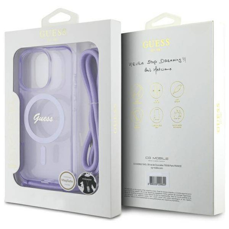 Original Case IPHONE 16 PRO MAX Guess Hardcase Crossbody Cord Script MagSafe (GUHMP16XHCTSGNSU) purple