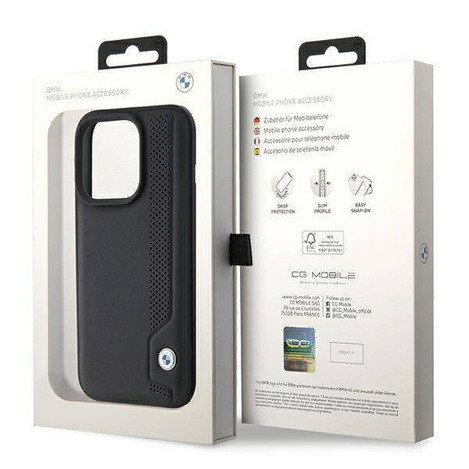 Oryginalne Etui APPLE IPHONE 15 PRO MAX BMW Hardcase Leather Blue Dots (BMHCP15X22RBDK) czarne