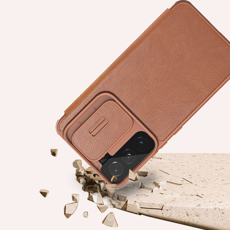 Nillkin Qin Leather Pro Case Case for Samsung Galaxy S22 + (S22 Plus) Camera Protector Holster Cover Flip Cover Brown