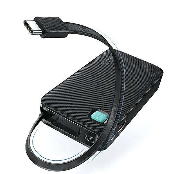 USAMS Powerbank ze zwijanym kablem USB-C Retractable 10000 mAh PD 20W Fast Charge XY Series czarny/black 10KCD22401(US-CD224)