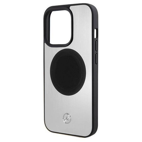 Oryginalne Etui APPLE IPHONE 15 PRO Mercedes Hardcase Leather&Alu MagSafe (MEHMP15L23ACMS) srebrne