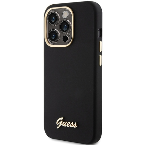 Guess Silicone Script Metal Logo &amp; Frame case for iPhone 15 Pro Max - black