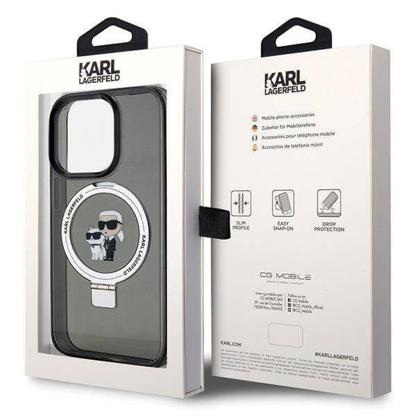 Karl Lagerfeld KLHMP15LHMRSKCK iPhone 15 Pro 6,1&quot; schwarz/schwarz Hardcase Ringständer Karl&amp;Choupette MagSafe