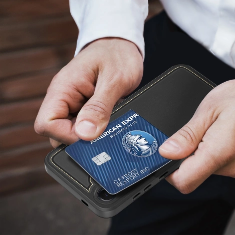 Dux Ducis Rafi II Hülle für Samsung Galaxy S25+ mit Ständer und Geldbörse – Schwarz