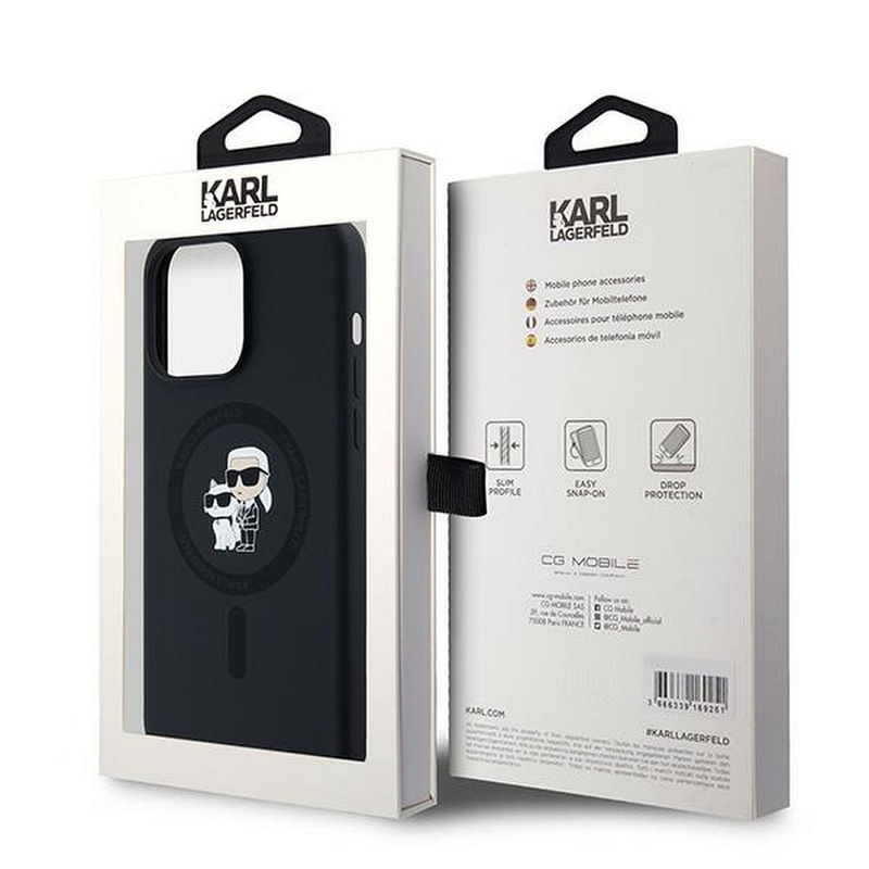 Oryginalne Etui KARL LAGERFELD hardcase Silicone Karl & Choupette Ring MagSafe KLHMP15XSCMKCRHK do Iphone 15 Pro Max czarny