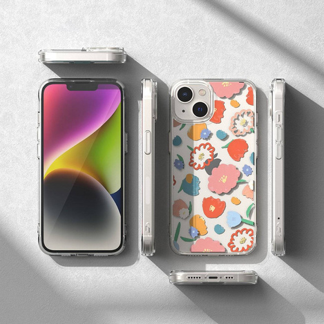 Ringke Fusion Design Armoured Sleeve Cover mit Gelrahmen für iPhone 14 Plus transparent (Floral) (FD637E31)
