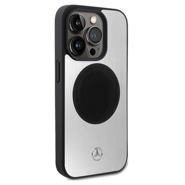 Original Handyhülle APPLE IPHONE 15 PRO Mercedes Hardcase Leather&Alu MagSafe (MEHMP15L23ACMS) silber