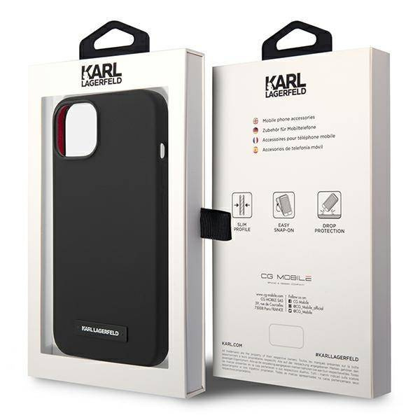 Original Case IPHONE 14 PLUS Karl Lagerfeld Hardcase Silicone Plaque Magsafe black