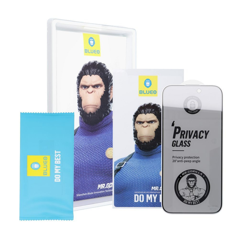 Szkło Hartowane 5D Mr. Monkey Glass - Apple iPhone 15 Pro czarny (Strong Privacy)