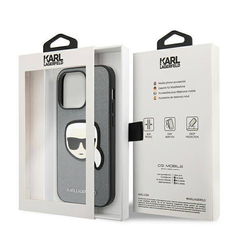 Karl Lagerfeld Saffiano Karl Head Patch Case – Etui iPhone 14 Pro (srebrny)