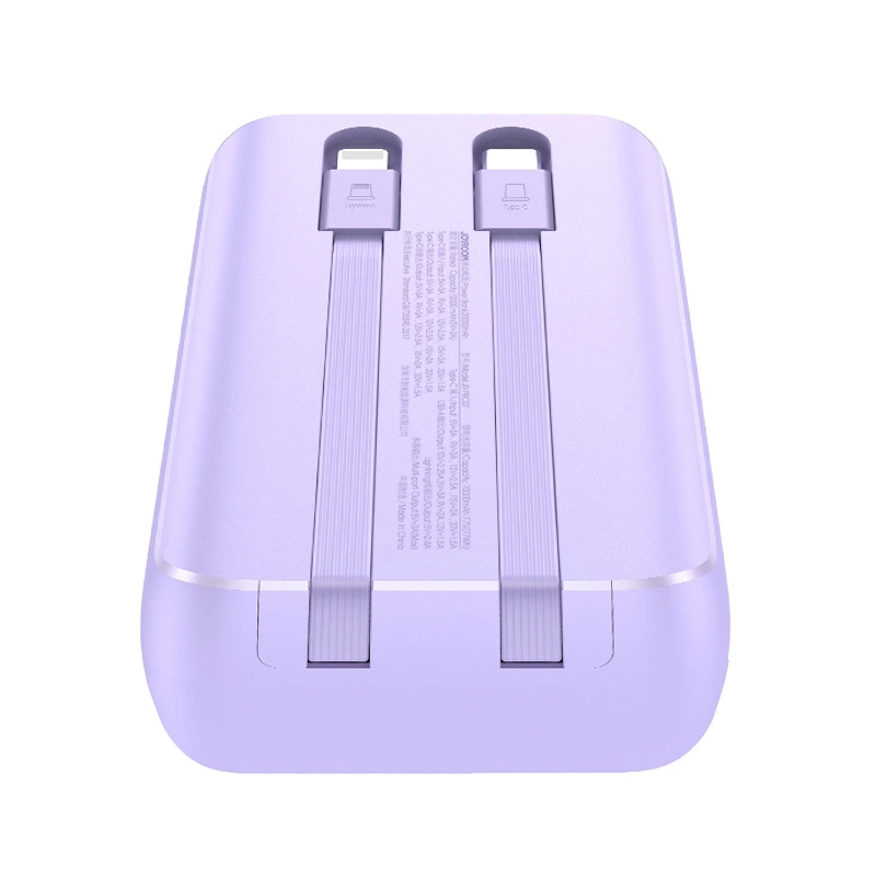 Joyroom Powerbank 30 W 10000 mAh mit integrierten Lightning und USB-C-Kabeln lila (JR-PBC06)