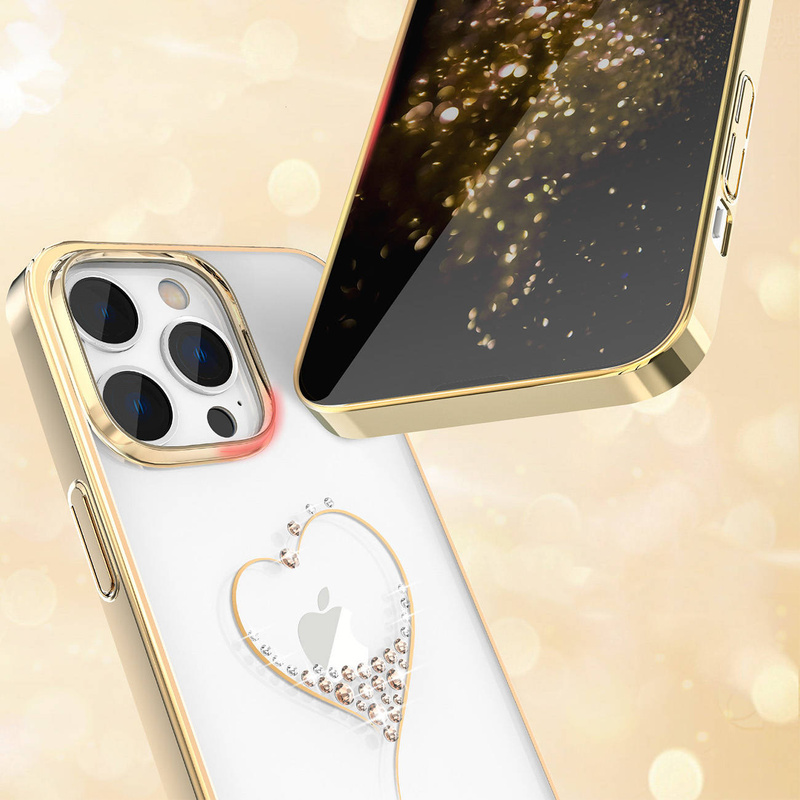 Kingxbar Wish Series etui iPhone 14 Plus ozdobione kryształami złote