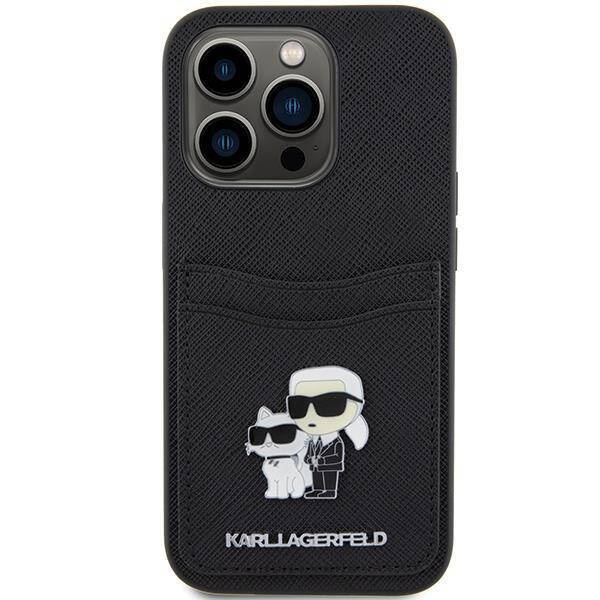 Etui Karl Lagerfeld Saffiano Cardslot Karl&Choupette Metal Pin do iPhone 15 Pro - czarne