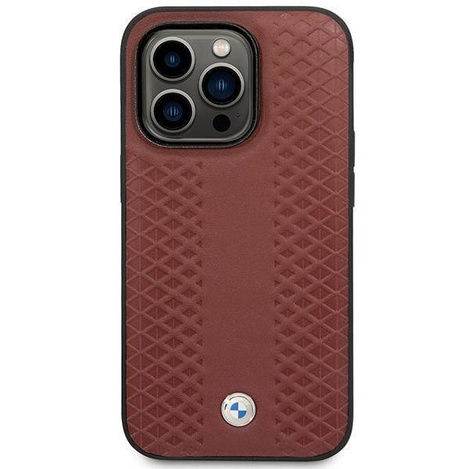 Oryginalne Etui IPHONE 14 PRO MAX BMW Leather Diamond Pattern MagSafe MagSafe (BMHMP14X22RFGR) burgundowe