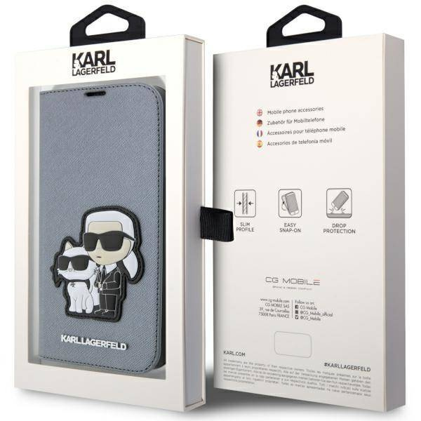 Karl Lagerfeld KLBKP14XSANKCPG iPhone 14 Pro Max 6,7&quot; Bücherregal Silber/Silber Saffiano Karl &amp; Choupette
