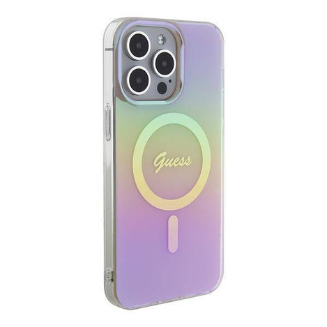 Original Handyhülle APPLE IPHONE 15 PRO MAX Guess Hardcase IML Iridescent MagSafe (GUHMP15XHITSP) rosa