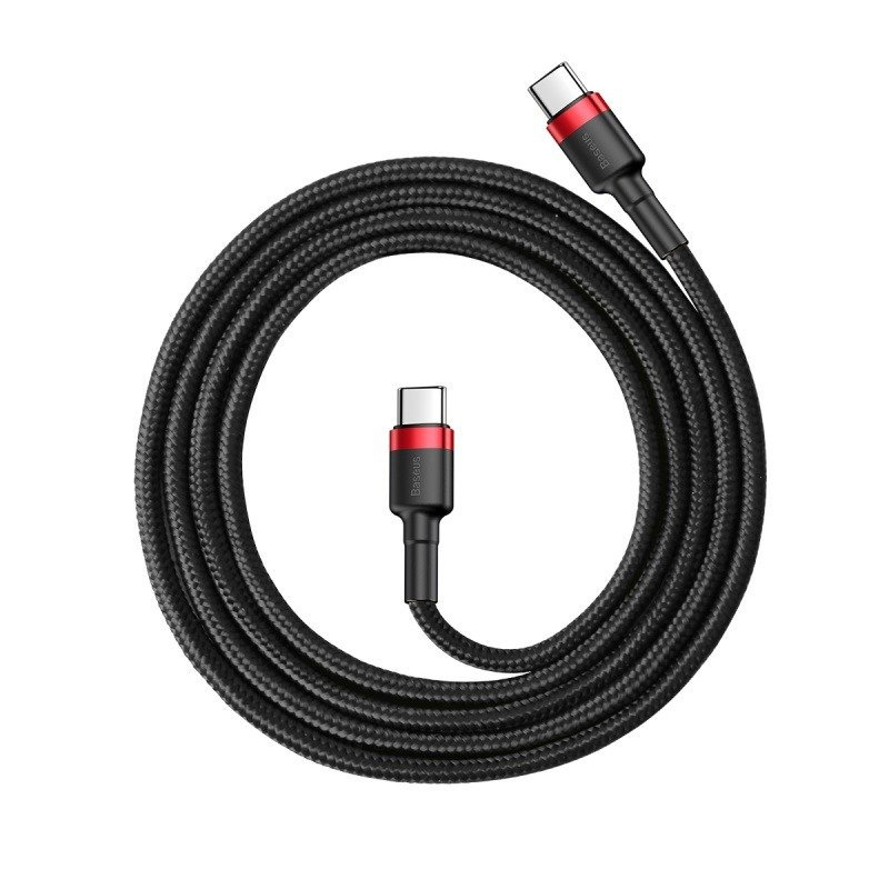 Baseus Cafule Cable wytrzymały nylonowy kabel przewód USB-C PD / USB-C PD PD2.0 60W 20V 3A QC3.0 2M czarno-czerwony (CATKLF-H91)