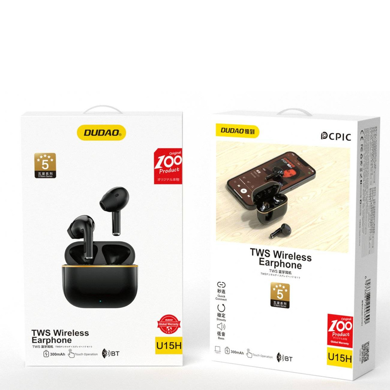 Dudao U15H TWS Bluetooth 5.1 kabelloser Kopfhörer schwarz