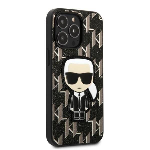 Original Handyhülle IPHONE 13 PRO Karl Lagerfeld Hardcase Monogram Ikonik Patch schwarz