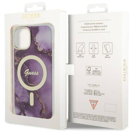 Guess GUHMP14SHTMRSU iPhone 14 6.1&quot; lila/lila Hardcase Golden Marble MagSafe