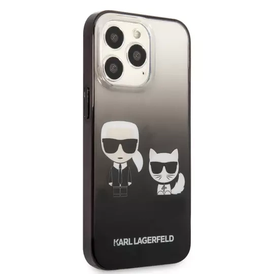 Original Handyhülle IPHONE 14 PLUS Karl Lagerfeld Hardcase Gradient Ikonik Karl & Choupette (KLHCP14MTGKCK) schwarz